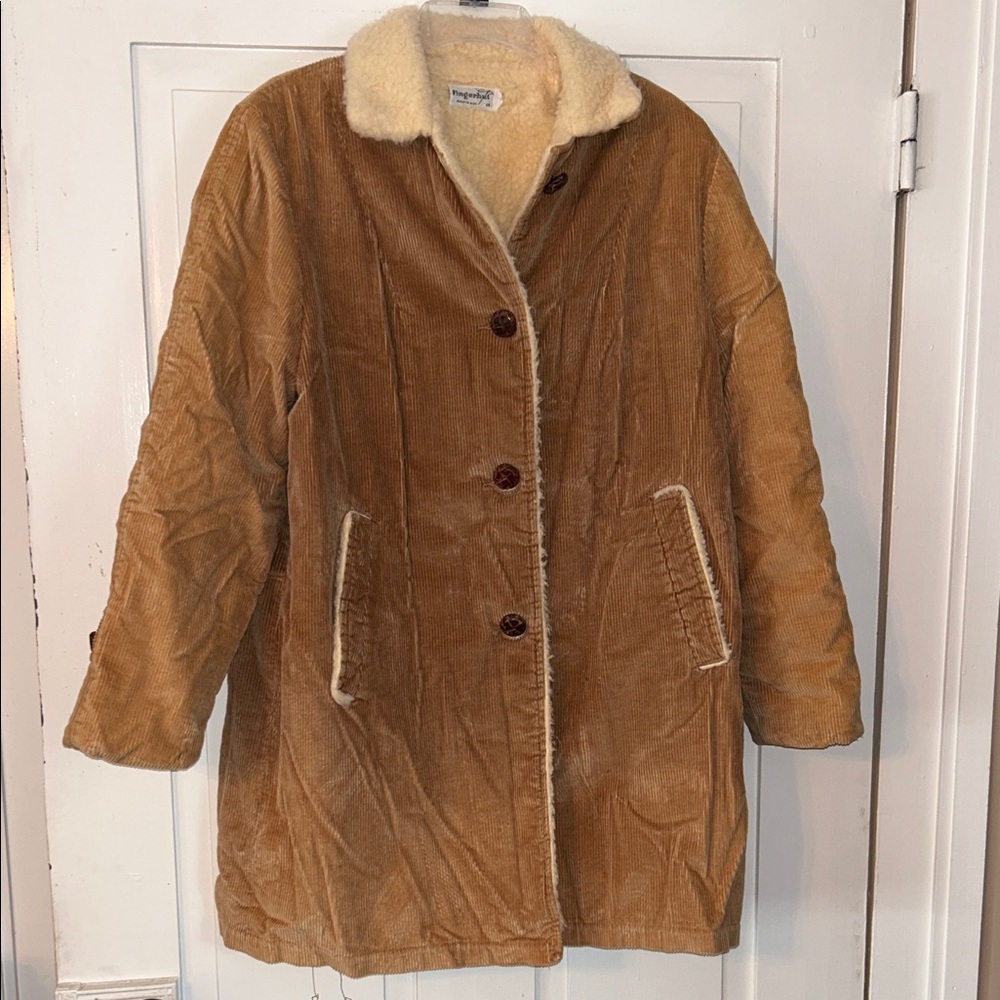 Vintage Corduroy Sherpa-Lined Coat - Tan